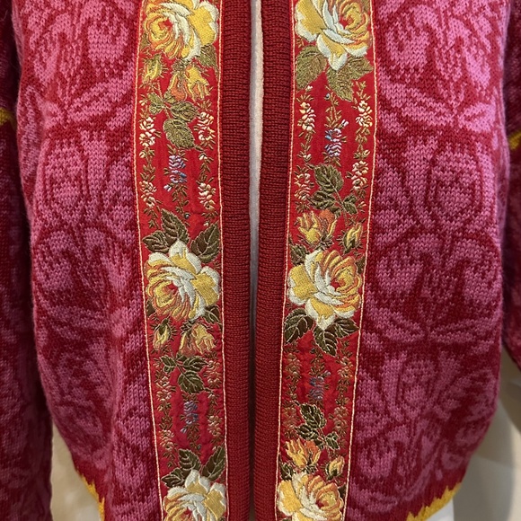 Oleana Pink Cardigan Sweater Jacket w/ Embroidered Ribbon - Norwegian Story - M - Picture 3 of 13